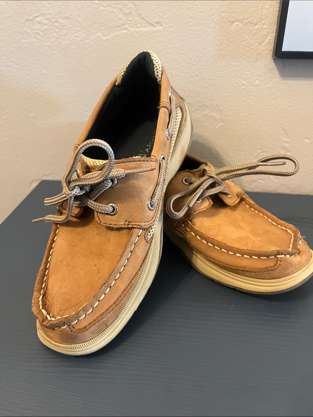 Sperry Kids Tan Boat Shoes with Cream Soles